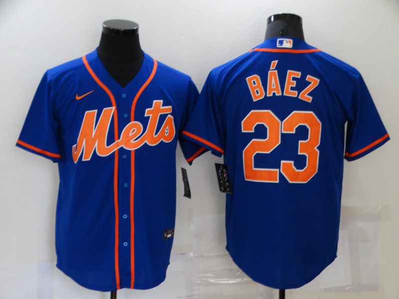 Men New York Mets 23 Baez Blue Game Nike 2021 MLB Jersey